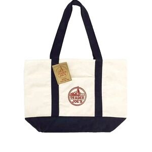 TRADER JOE'S LARGE CANVAS BAG HEAVY COTTON REUSABLE SHOPPING BAG LARGE NAVY BLUE
